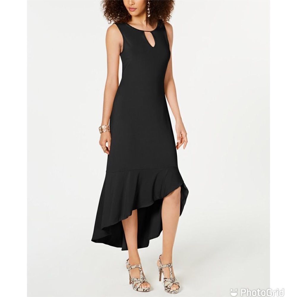 THALIA SODI Black Sleeveless Knit Midi Dress Small Stretch High‎ Low Vacation